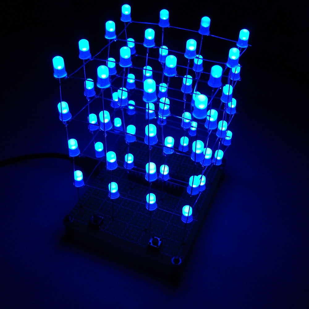 Funny DIY LED Cube Kit 4x4x4 Blue Light Electronic DIY Kit 64pcs LEDs Sound Control Electronic Learning Set Electronic Component