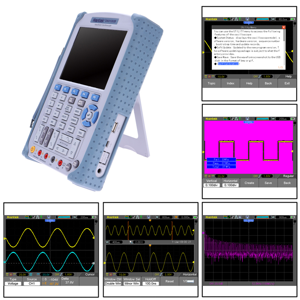 Hantek DSO1202 Digital Storage Oscilloscope 6000Counts USB osciloscopio diagnostic tool DMM 200MHz 1GSa s 2CH 5.6 TFT Color LCD