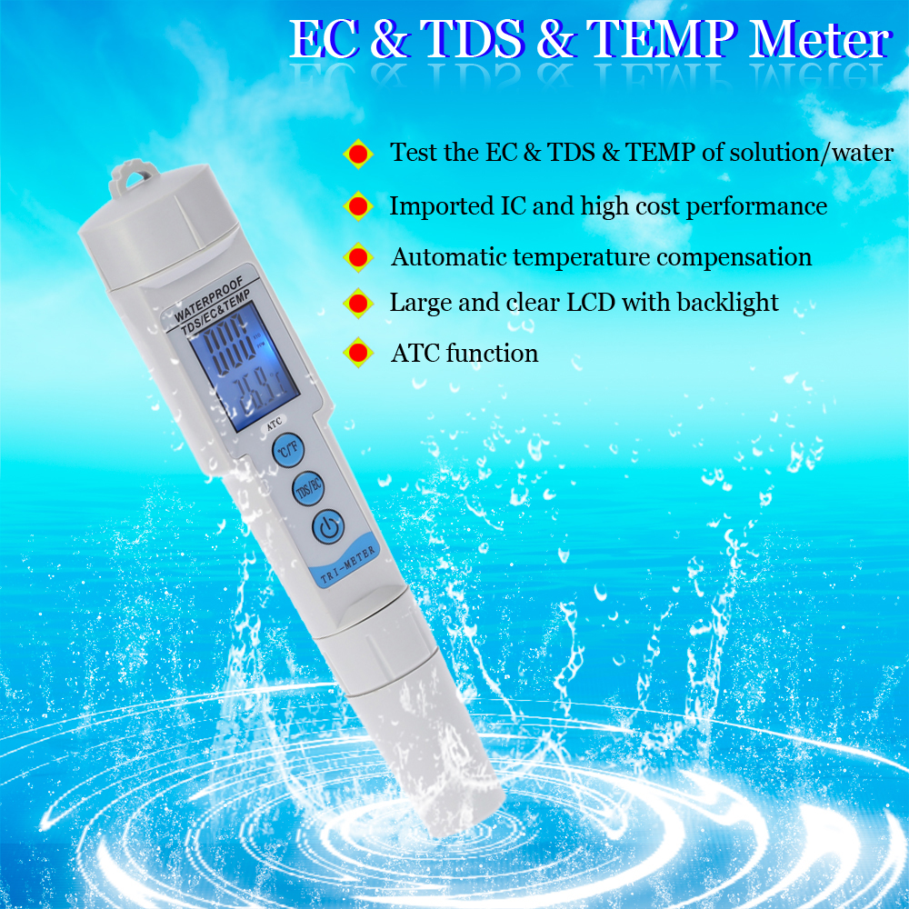 3 in 1 Pen Type Water Quality Tester Analyzer Multi parameter Waterproof Water Quality Monitor EC TDS Meter Acidometer