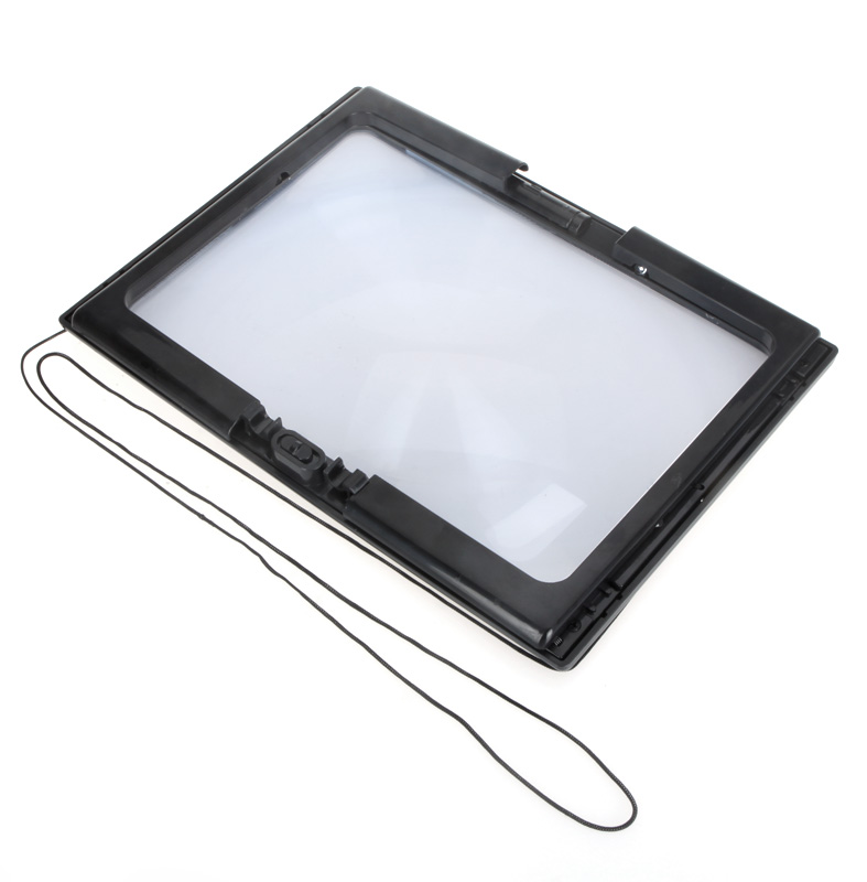 Ultrathin A4 Full Page Large PVC Magnifier 3X Foldable Magnifying Glass Loupe Hands Free for Reading with 4 LED Lights