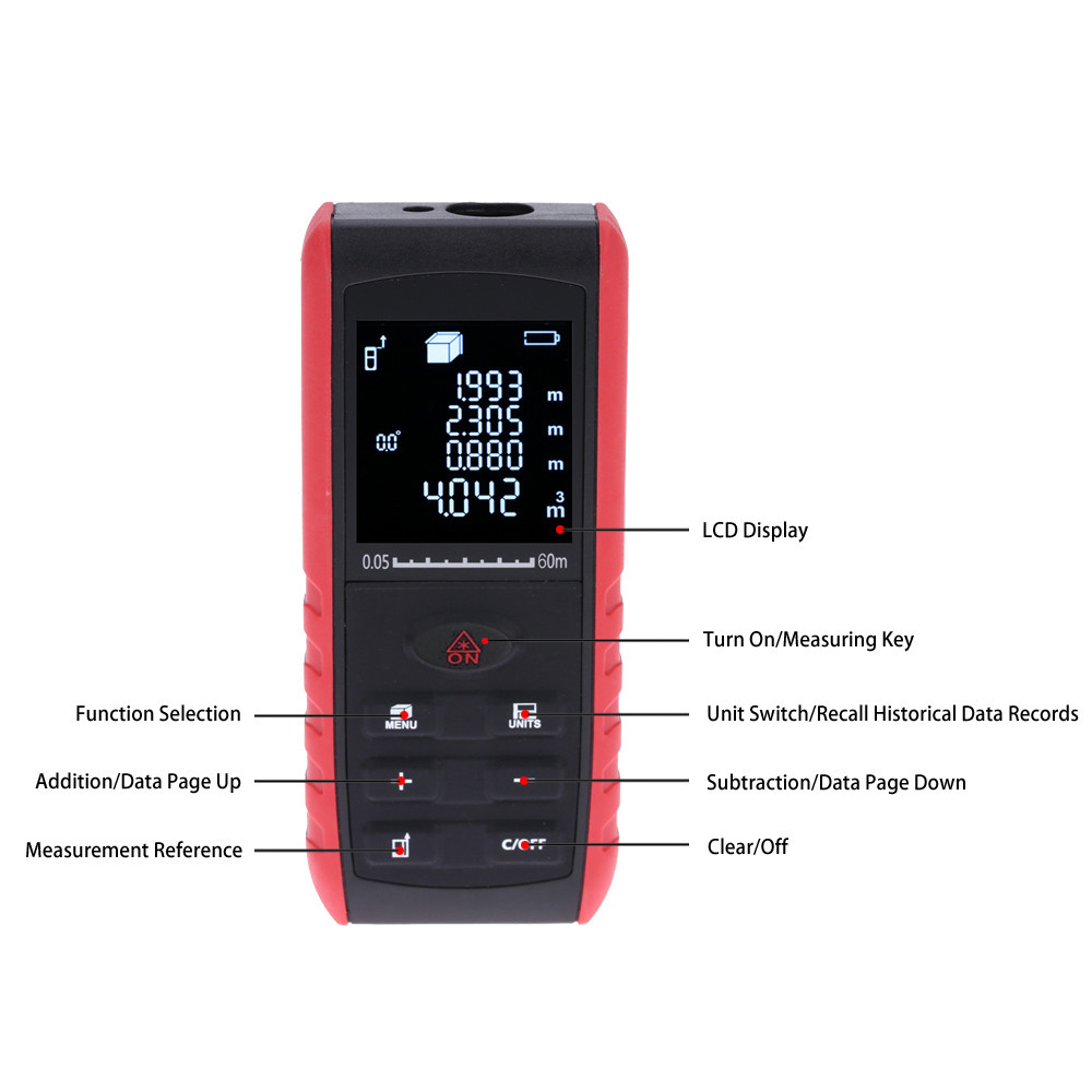 60m High precision Laser rangefinder Handheld laser Distance Meter Range Finder Area Volume Measurement with Angle Indication