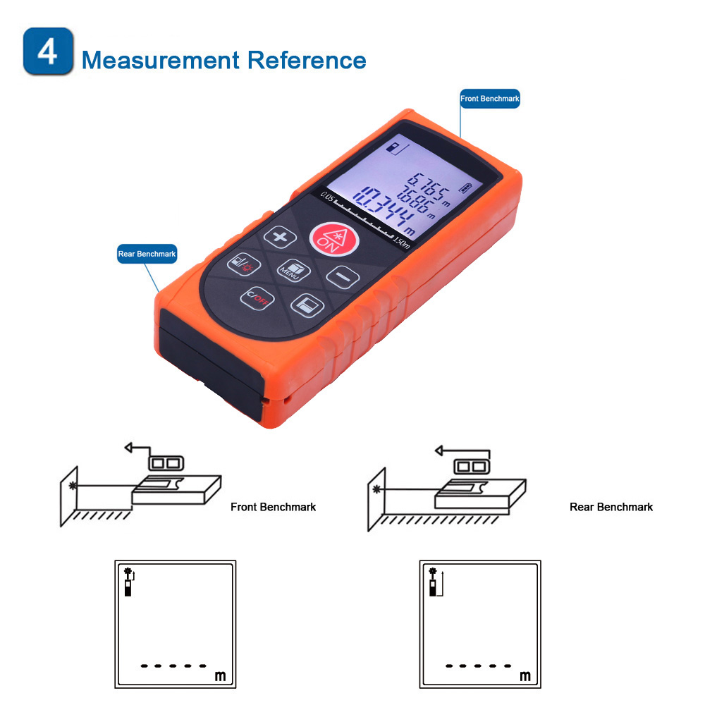 150m 492ft Mini Handheld Digital Laser Distance Meter High Precision Range Finder Distance Area Volume Measurement Level Bubble