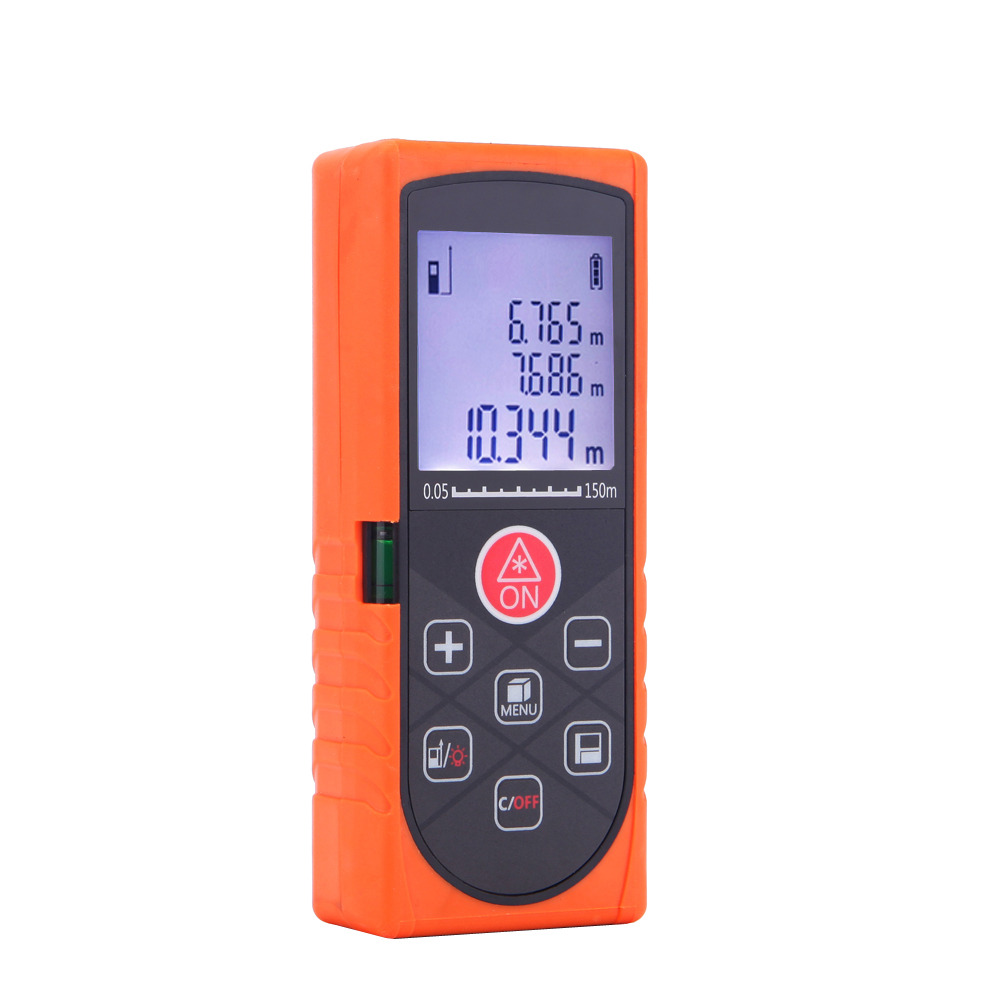 150m 492ft Mini Handheld Digital Laser Distance Meter High Precision Range Finder Distance Area Volume Measurement Level Bubble