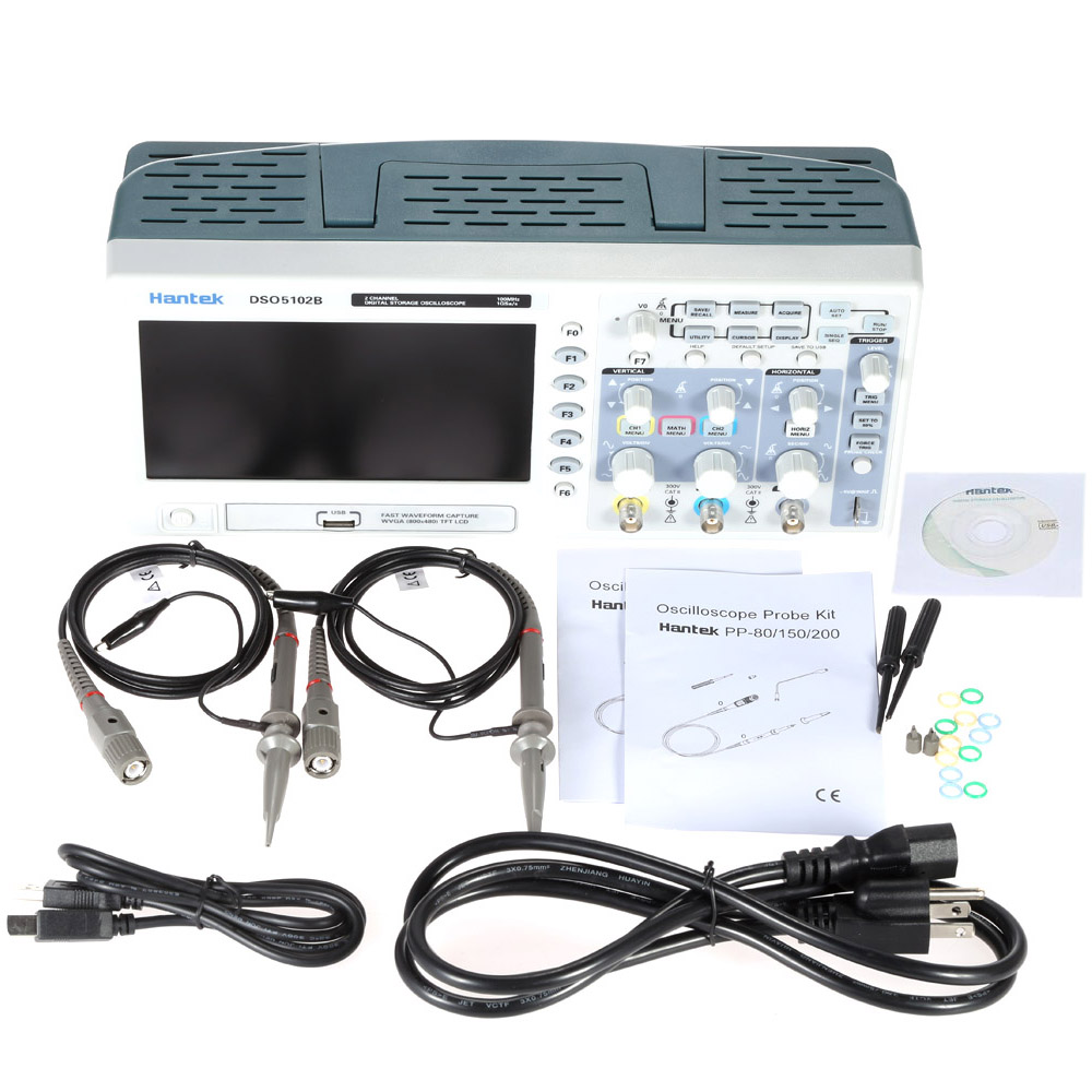 Hantek DSO5102B Digital Storage Oscilloscope 2CH 100MHz USB Oscilloscope 7 TFT Memory Depth 1M 1GSa s 8 bits 4nS div 40S div