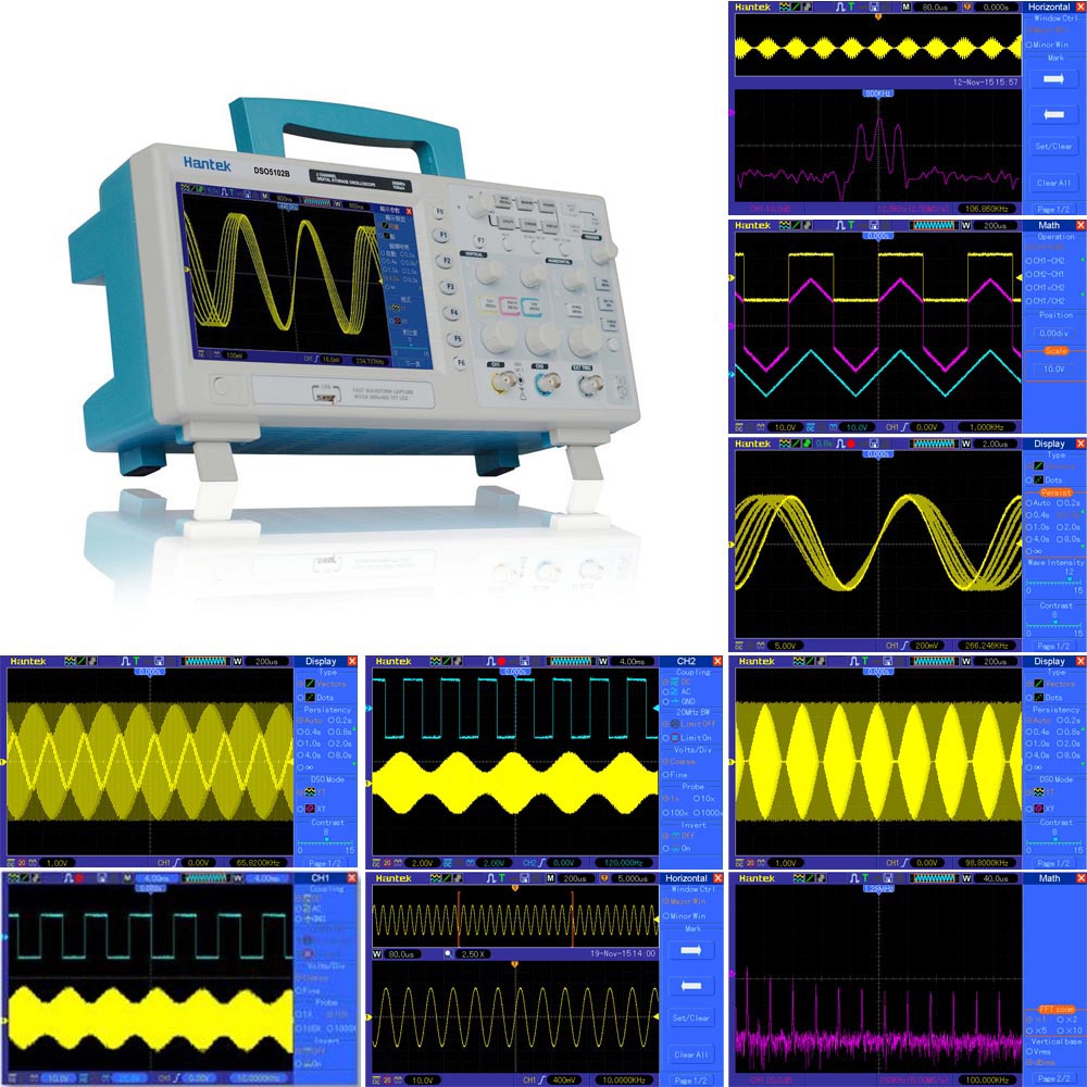 Hantek DSO5102B Digital Storage Oscilloscope 2CH 100MHz USB Oscilloscope 7 TFT Memory Depth 1M 1GSa s 8 bits 4nS div 40S div