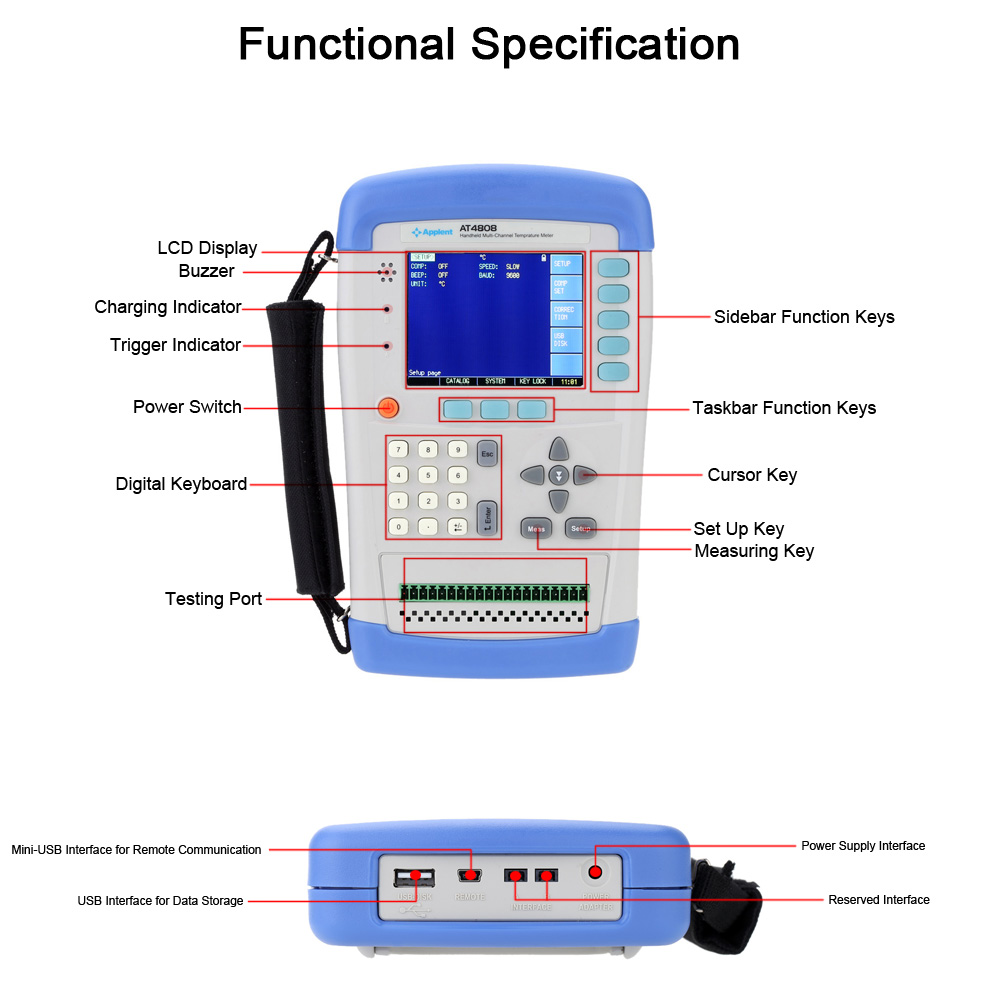 Applent Handheld Thermometer Multi channel Temperature Meter Tester 8 Channel USB Interface 32Bits TFT LCD Display Touch Screen