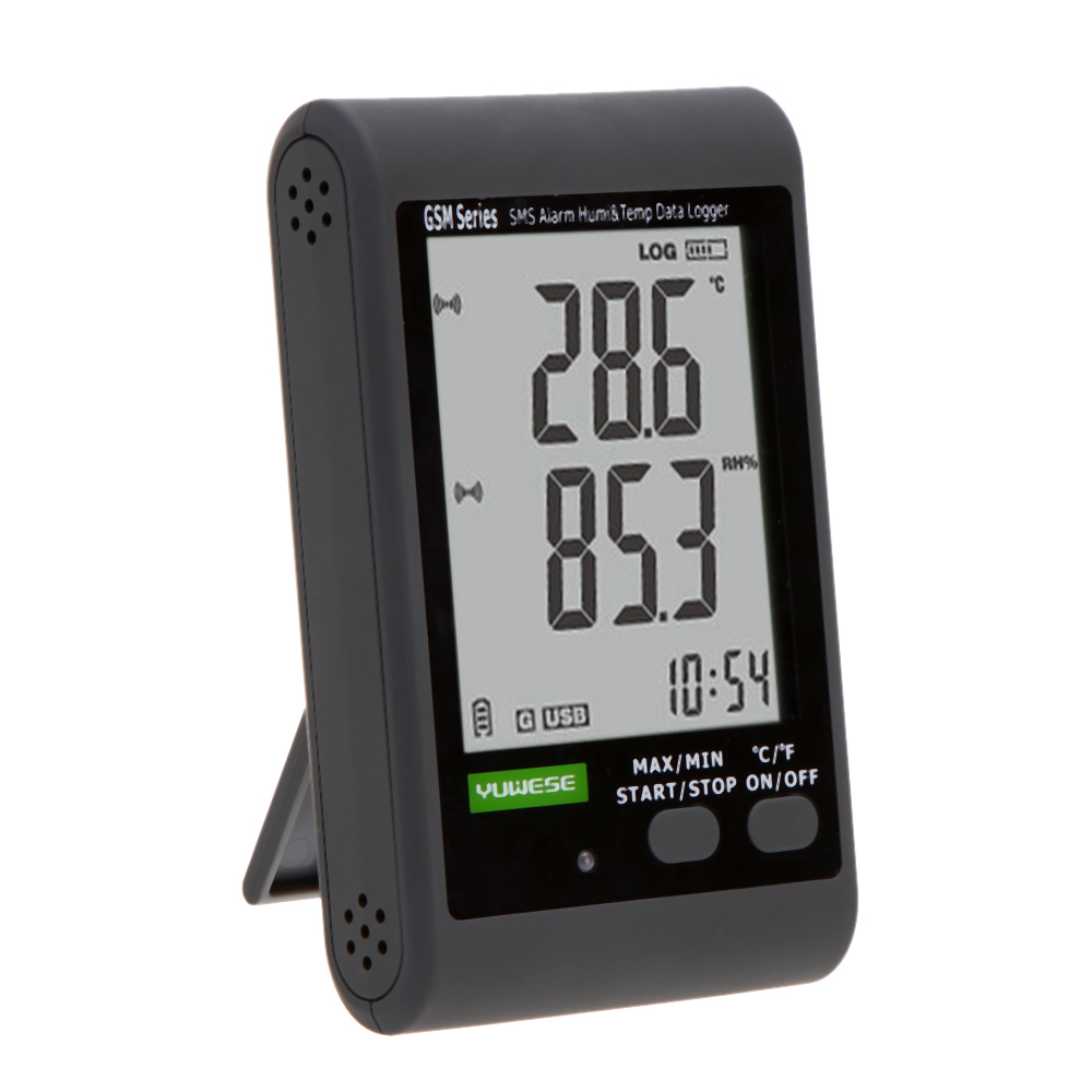 GSM LCD Digital intelligent Thermometer Hygrometer Temperature Humidity Data Recording Logger Meter SMS Alarm PC Connecting
