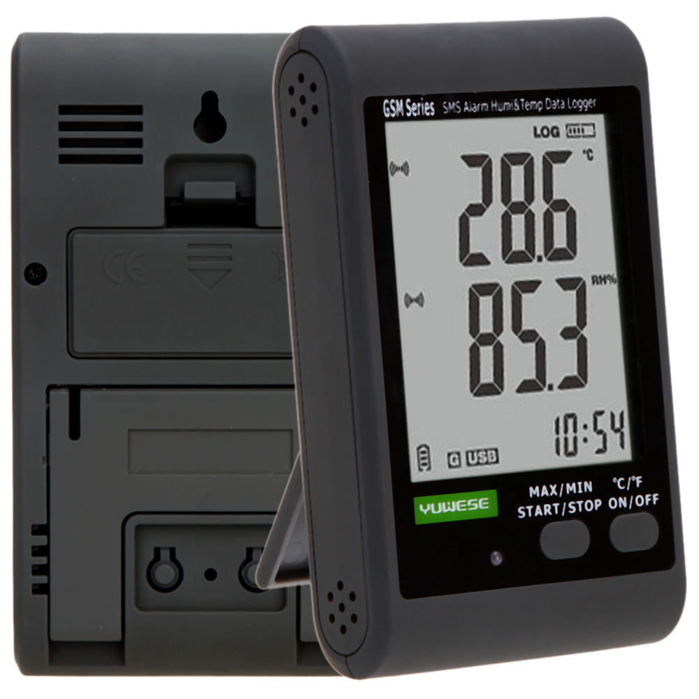 GSM LCD Digital intelligent Thermometer Hygrometer Temperature Humidity Data Recording Logger Meter SMS Alarm PC Connecting