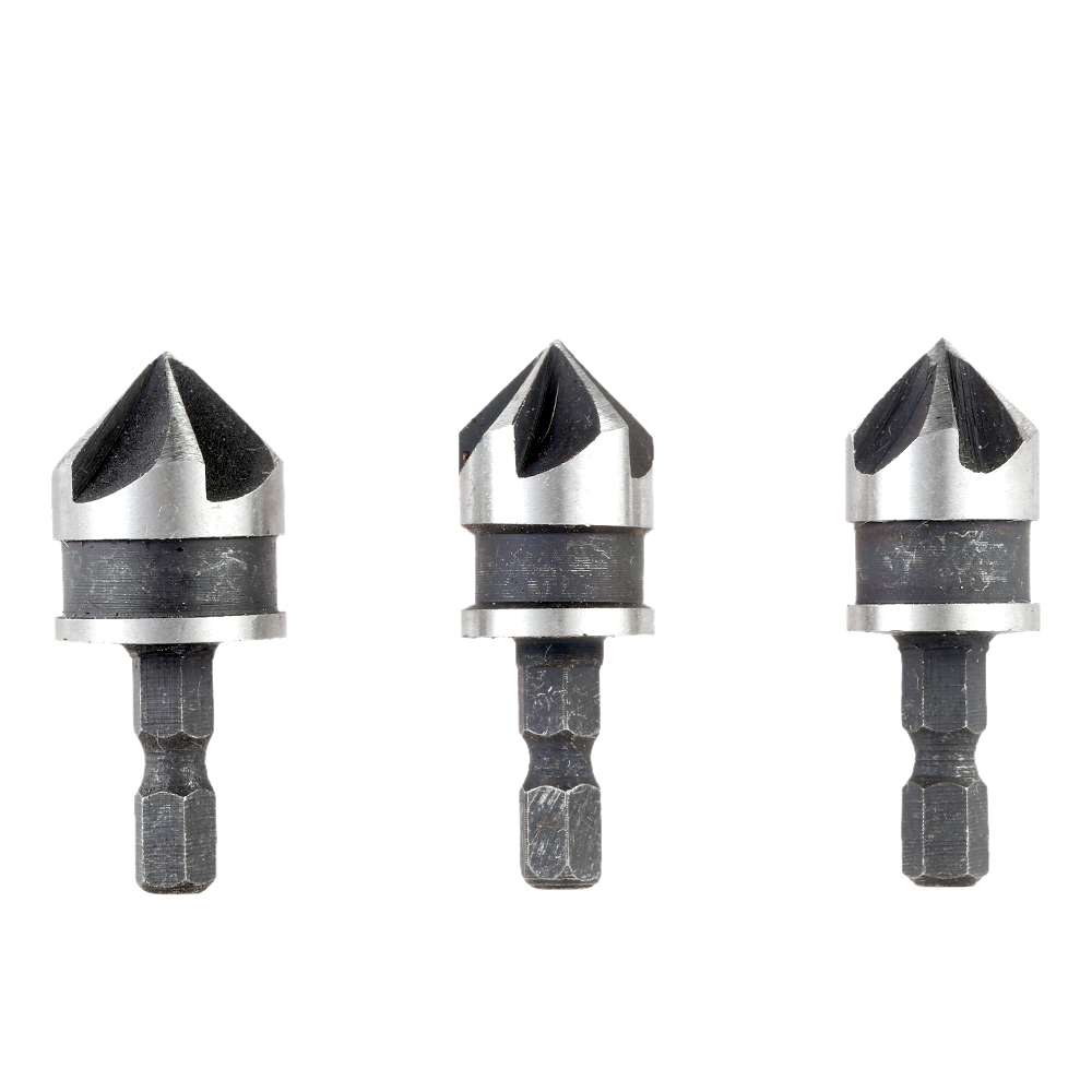 3pcs set 90 Degrees Countersink Set Five Blade High Carbon Steel 1 4 Inch Hexagonal Shank Five Edge Chamfer Tool 12mm 16mm 19mm