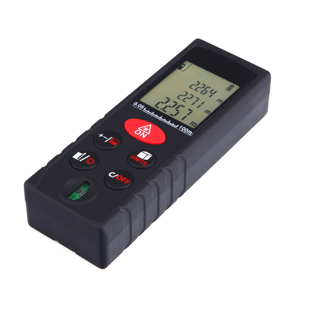 100m 328ft Mini Laser Distance Meter Handheld Digital Rangefinder High Precision Range Finder Area Volume Measurer Level Bubble