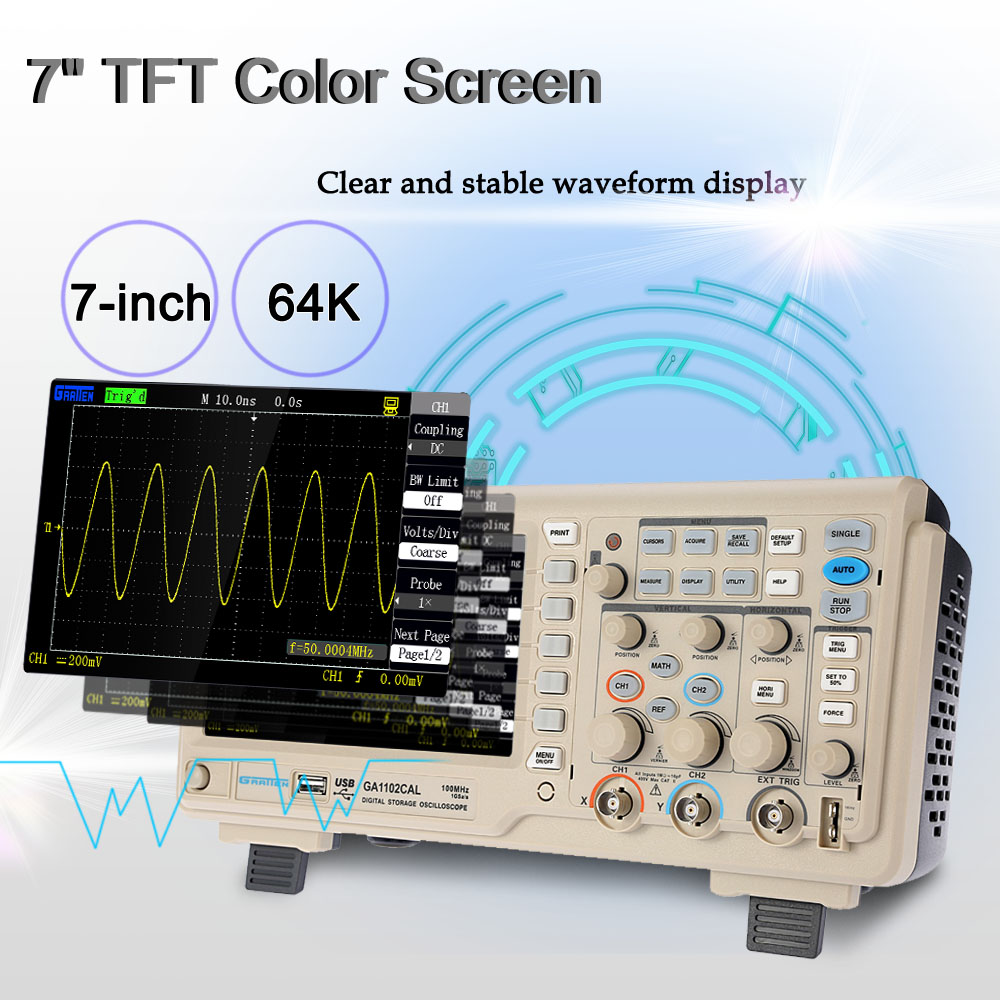 Professional Digital Storage Oscilloscope 2CH 100MHz osciloscopio 1GSa s 7 TFT Display diagnostic tool GRATTEN GA1102CAL