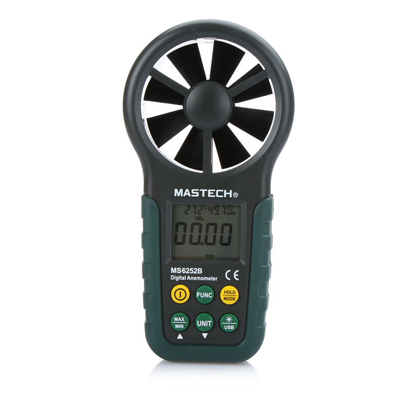 Digital Anemometer Handheld LCD Electronic Wind Speed Air Volume Measuring Meter with Temperature and Humidity Display USB Data