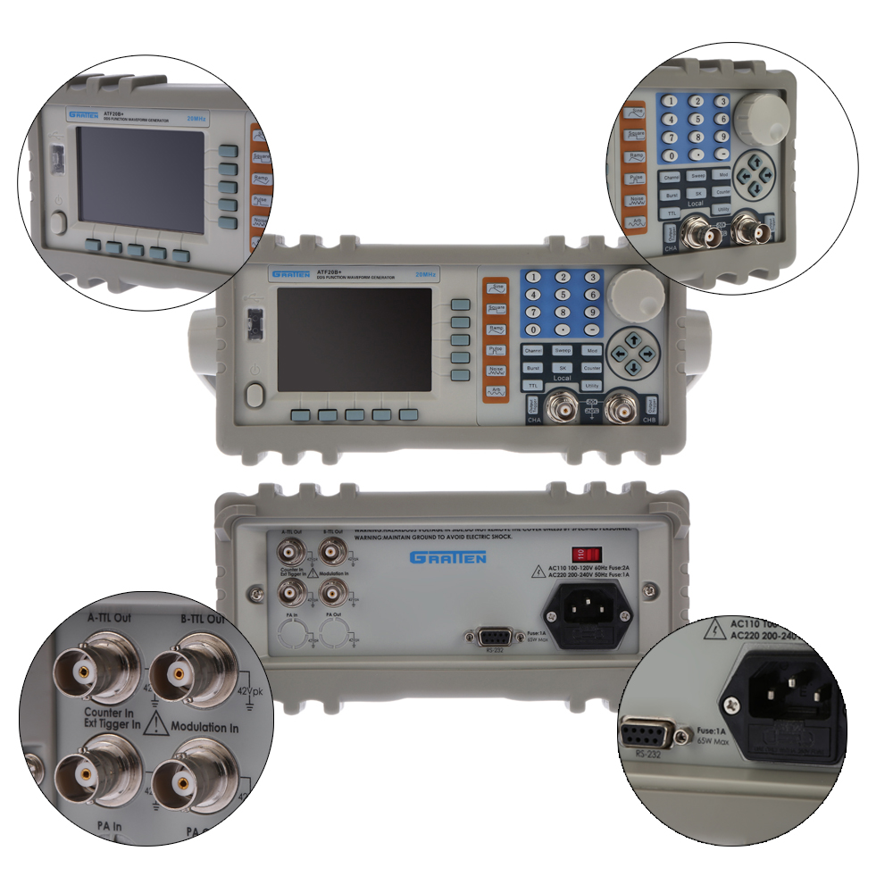 GRATTEN ATF20B+ Double Channel DDS Function Signal Generator Arbitrary Waveform Frequency Generator Meter 20MHz 100MSa s