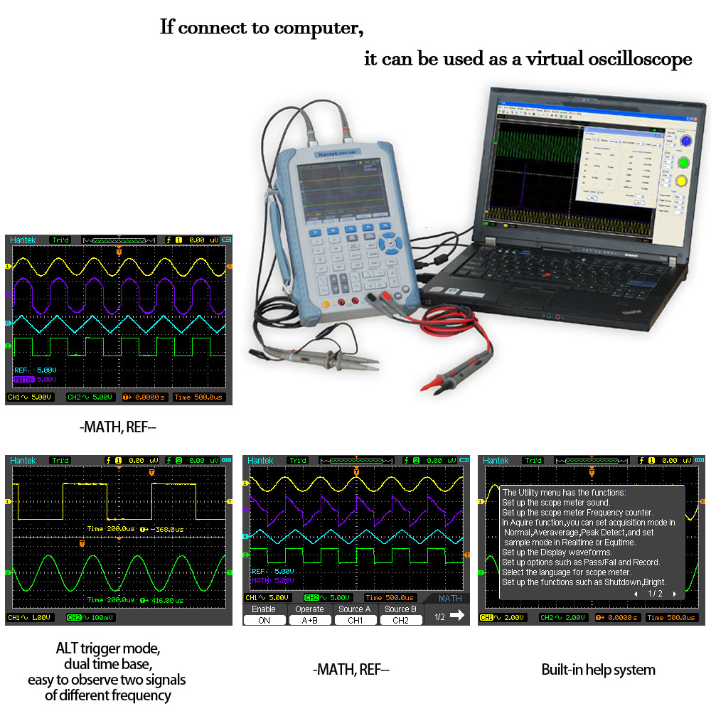 Hantek Professional High Cost Effective Digital Oscilloscope Handheld 2 Channels Oscilloscope Multimeter 200MHz 500MSa s DSO1200