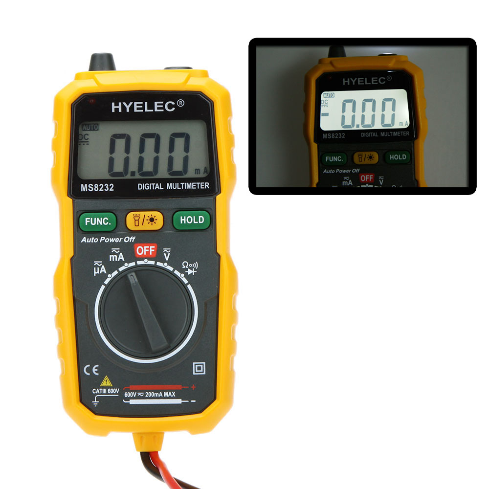 HYELEC Mini Digital Multimeter electrician diagnostic tool DC AC Voltage DC Current Resistance diode and connectivity testing