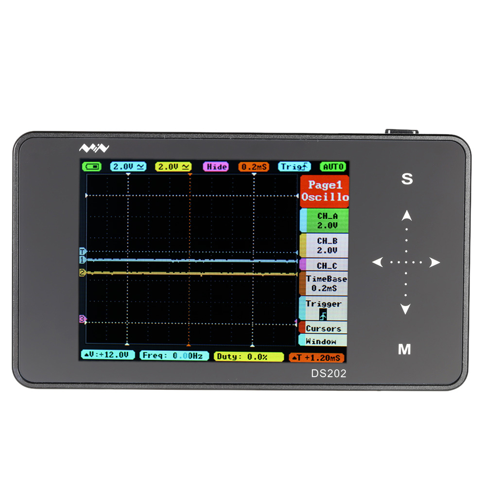 DS202 Mini 2 channel Digital Oscilloscope USB Interface Full Color TFT Display 8MB Memory Storage 1MHz 10MSa s