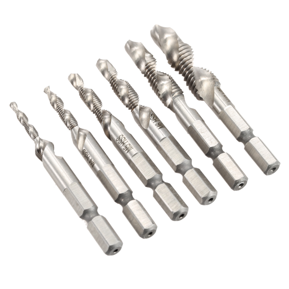 6PCS Professional HSS Woodworking Combined Tap and Drill Wood Metal Plastic Cutting Hole Saw Practical Strong Drill Bit Set