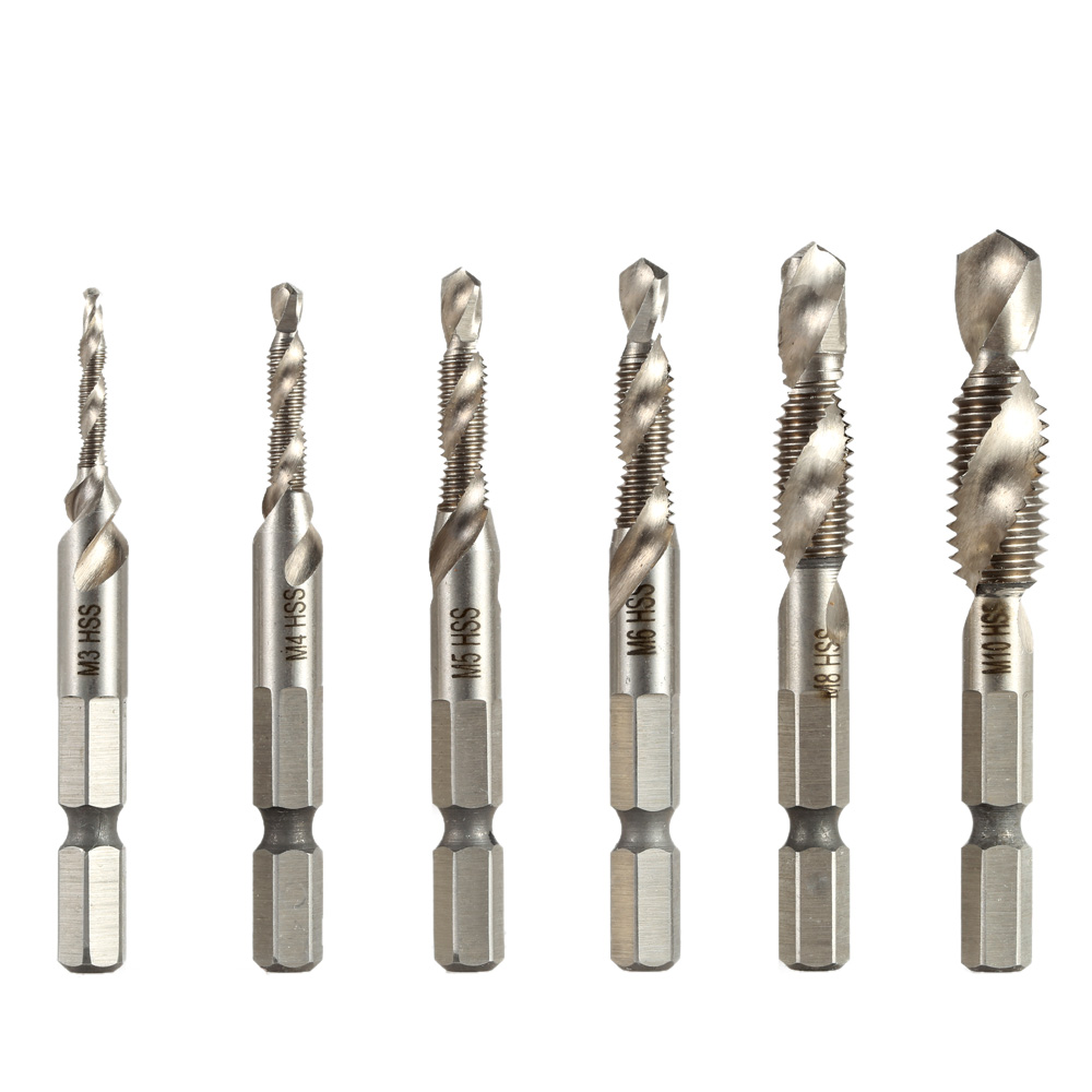 6PCS Professional HSS Woodworking Combined Tap and Drill Wood Metal Plastic Cutting Hole Saw Practical Strong Drill Bit Set