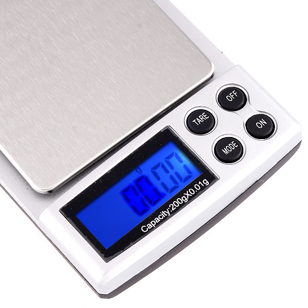 200g x 0.01g Mini Digital Scale Jewelry Pocket Scale Weighting Balance Electronic Kitchen Scales LCD Display with Blue Backlight
