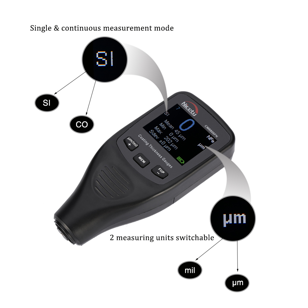 Nicety High Percision Digital Coating Thickness Gauge Tester Paint feeler gauge Fe NFe Single Continuous Measure Data Storage