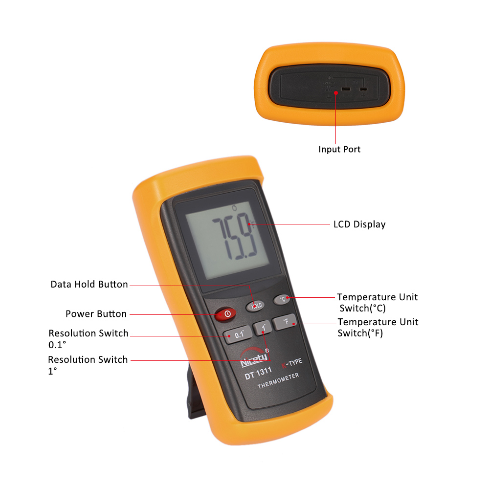 Nicety Handheld Digital Thermometer Single Channel Temperature Meter K Type Thermocouple Sensor Switchable Resolution 200~1370C
