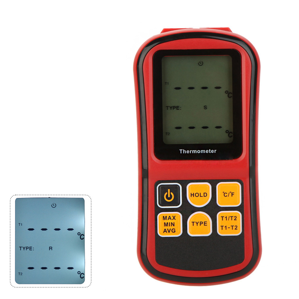 Digital Thermometer Dual channel Temperature instrument diagnostic tool Tester for K J T E R S N Thermocouple with LCD Backlight