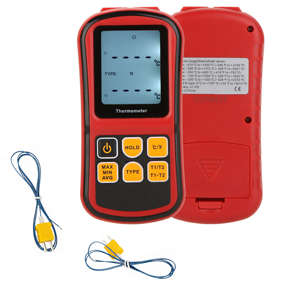 Digital Thermometer Dual channel Temperature instrument diagnostic tool Tester for K J T E R S N Thermocouple with LCD Backlight