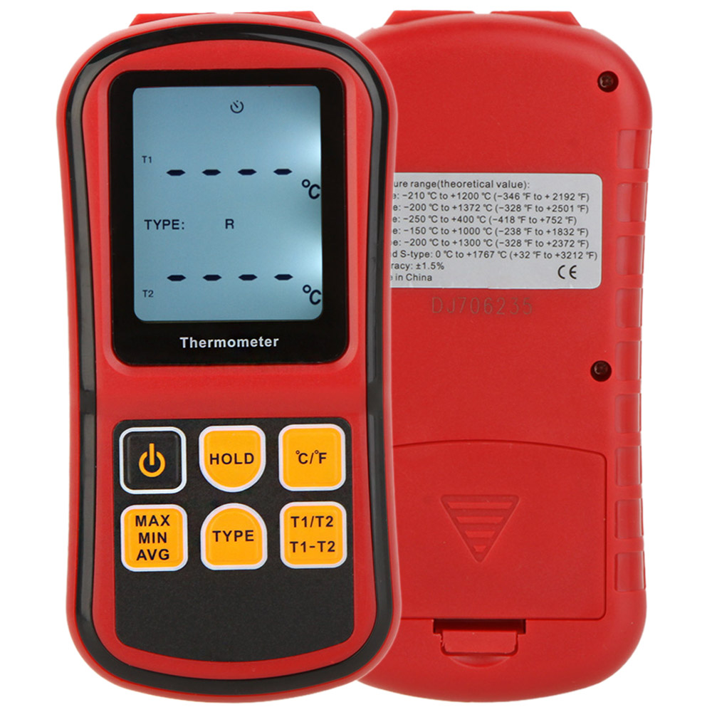 Digital Thermometer Dual channel Temperature instrument diagnostic tool Tester for K J T E R S N Thermocouple with LCD Backlight