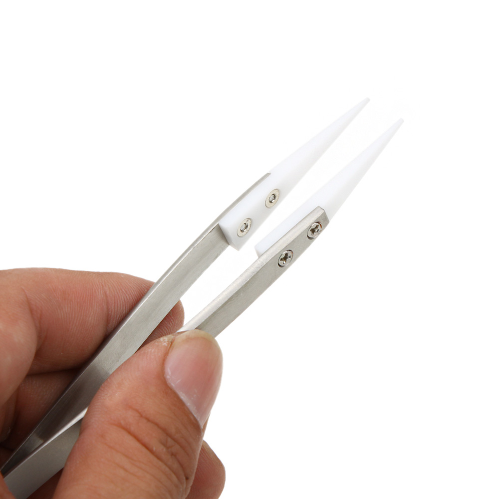 High Quality Ceramic Tweezers with Pointed Heat Resistant Tip Anti acid Stainless Steel Handle Removable Tweezers