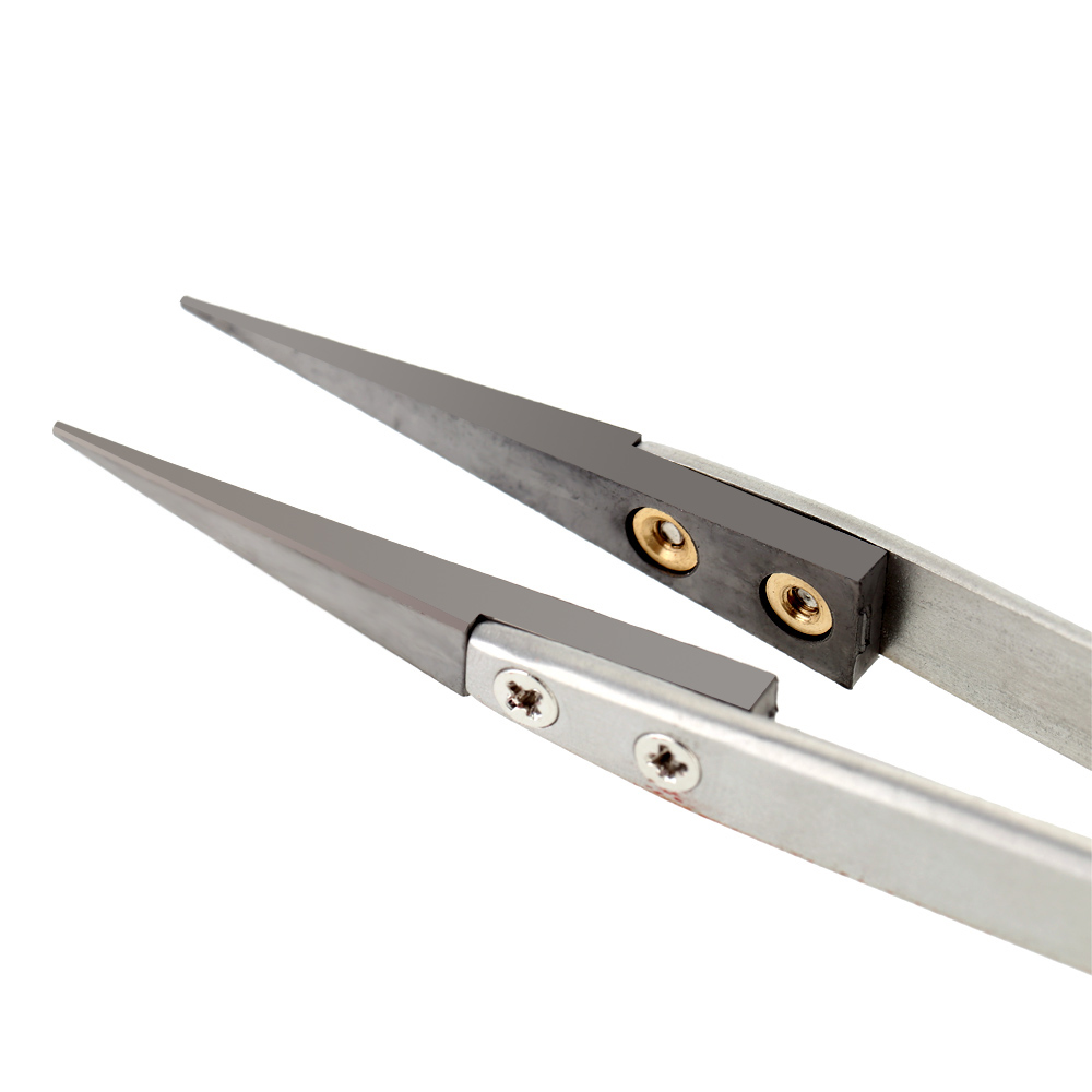 High Quality Ceramic Tweezers with Pointed Heat Resistant Tip Anti acid Stainless Steel Handle Removable Tweezers