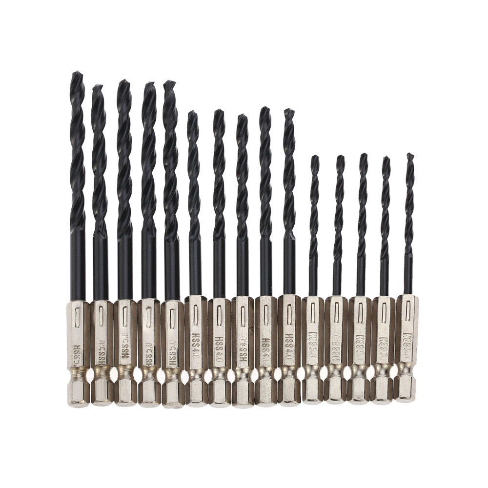 15pcs Professional Twist Drill Bits Set High Speed Steel HSS 1 4 Inch Quick change Hex Shank ferramentas drill for Woodworking