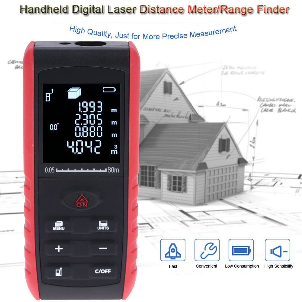 80m Digital Laser Distance Meter Portable Laser rangefinder Handheld Range Finder Area Volume Measurement with Angle Indication