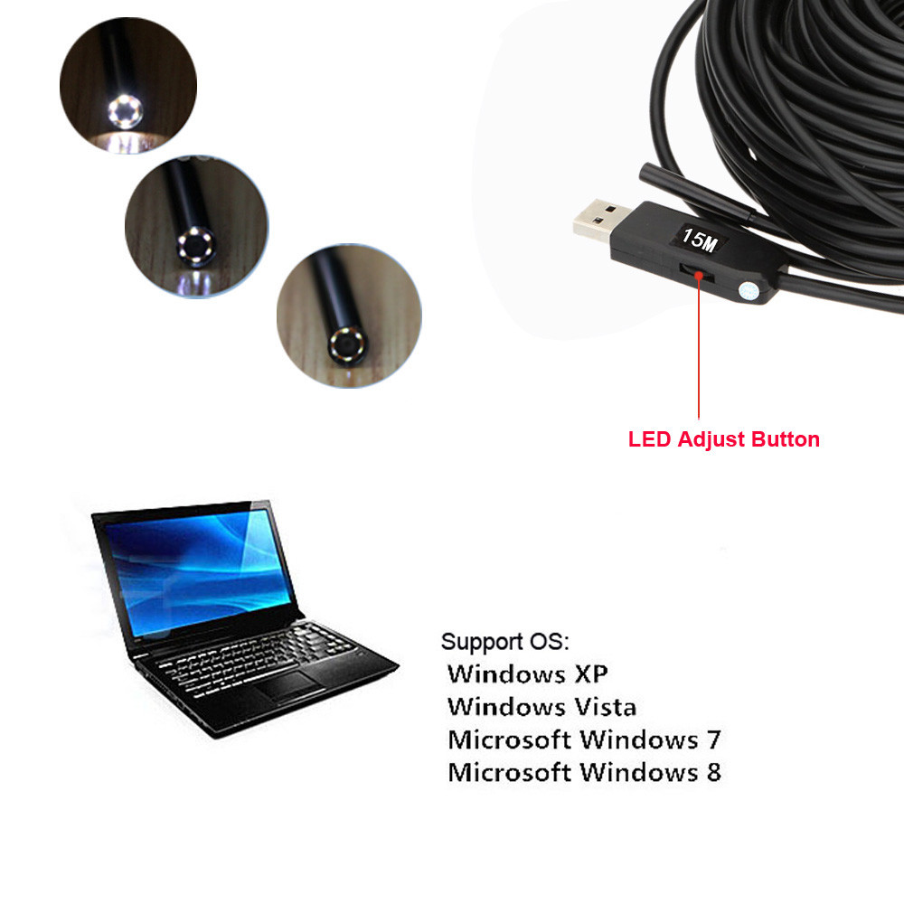 15m 0.3MP 5.5mm USB Inspection Camera Borescope Endoscope Snake Scope Waterproof microscope microscopio with 6pcs LED Endoscopio