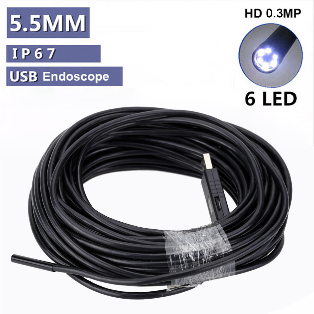 15m 0.3MP 5.5mm USB Inspection Camera Borescope Endoscope Snake Scope Waterproof microscope microscopio with 6pcs LED Endoscopio