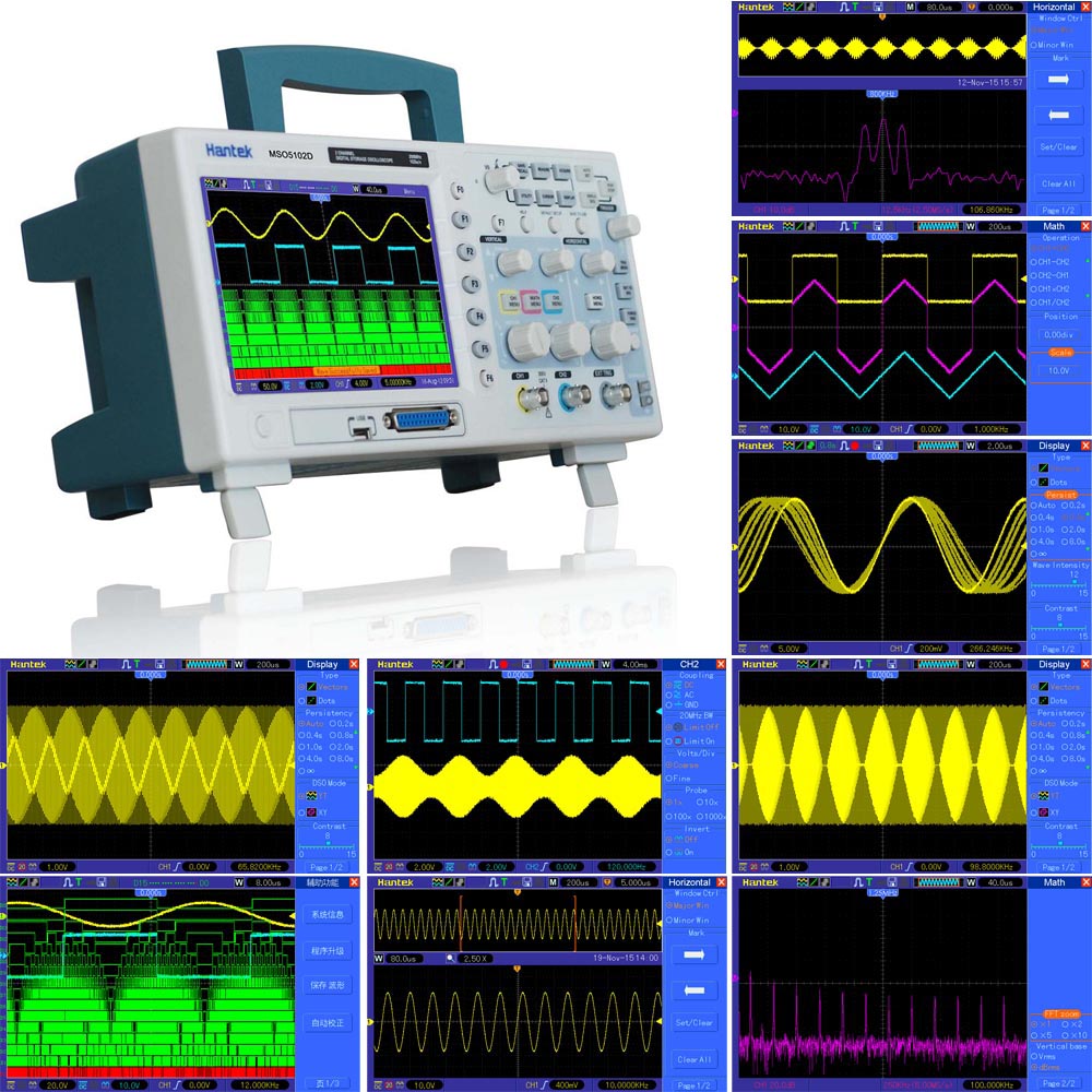 Professional Hantek Digital Storage Oscilloscope Mixed Signal 2CH 100MHz 7 TFT Memory Depth 1M 1GSa s 8 bit 16Ch Logic Analyzer