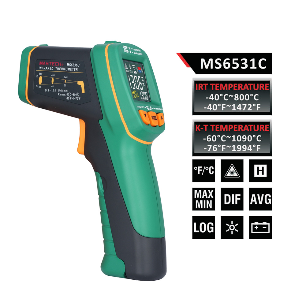 Digital LCD IR Infrared Thermometer Handheld Hygrometer Laser Temperature Tester Termometer Pyrometer Range 40~800( 752~1472 F)