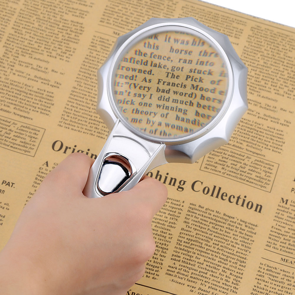 70mm 4X Handheld Lighted Stand Magnifier Magnifying Glass with 6 LED Light Multifunctional Loupe Portable Magnifying Tool