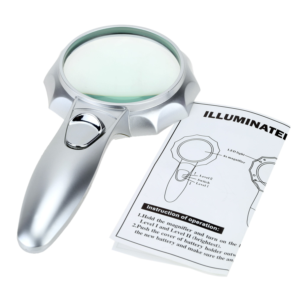 70mm 4X Handheld Lighted Stand Magnifier Magnifying Glass with 6 LED Light Multifunctional Loupe Portable Magnifying Tool