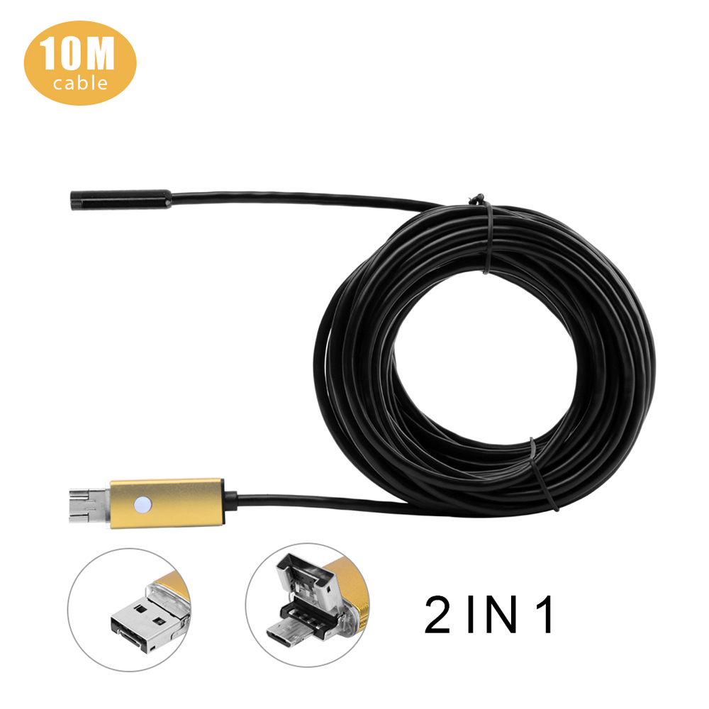 8mm 10m 2 in 1 lens USB Endoscope Inspection Pipe microscope USB Camera Snake Tube with 6 LEDs Borescope For Android Phone PC