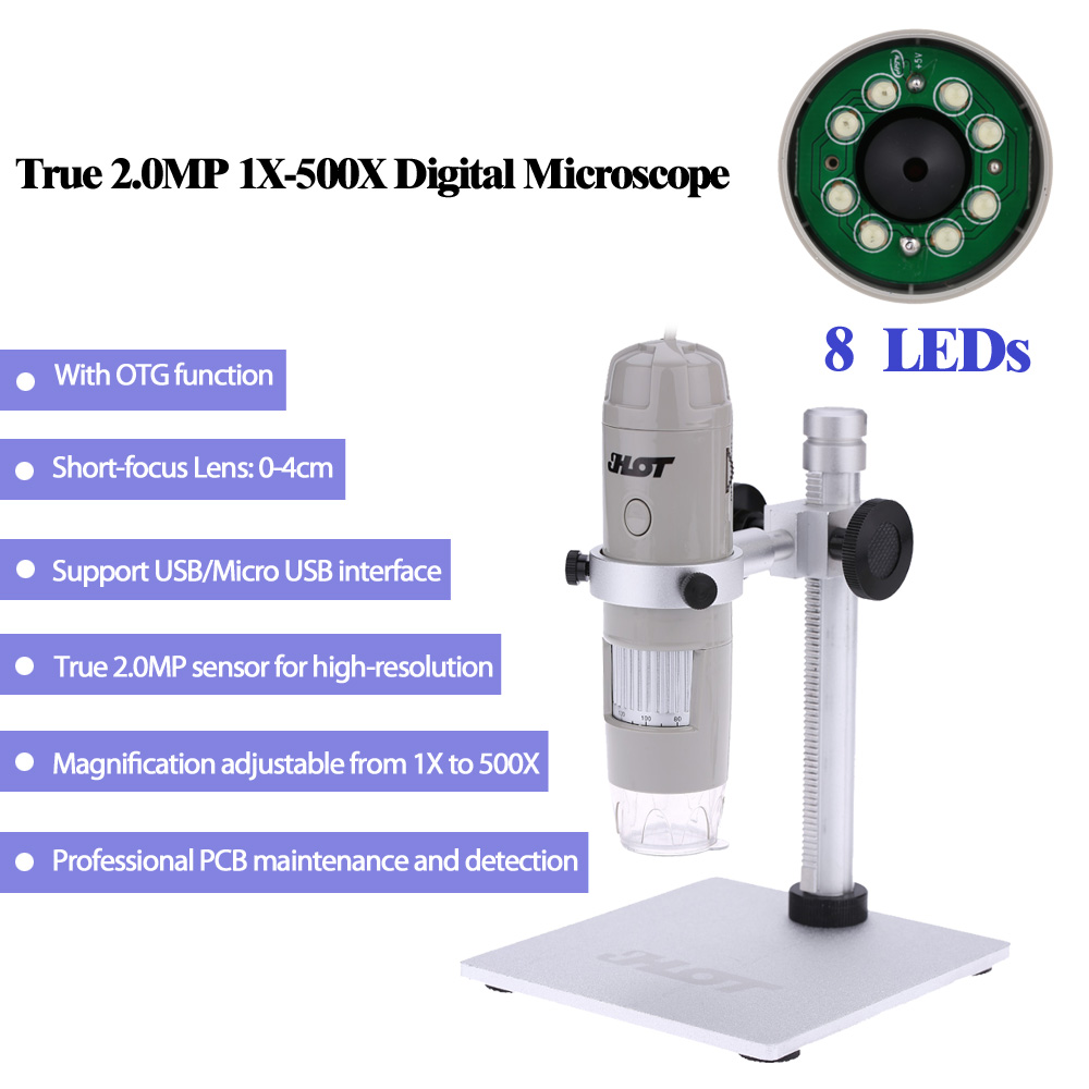 USB Microscope 1X 500X Magnification OTG Function 8LED Digital Zoom Magnifier with Holder True 2.0MP Video Camera 0 4cm Focus