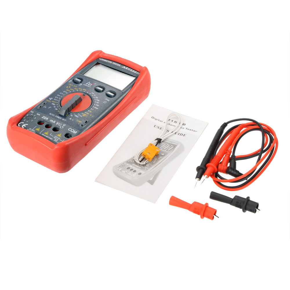 HD AT2150B Digital Multimeter Automotive Meter Tester Tachometer Cap. Temp. Tester Sensor w LCD Backlight