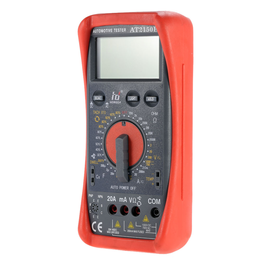 HD AT2150B Digital Multimeter Automotive Meter Tester Tachometer Cap. Temp. Tester Sensor w LCD Backlight