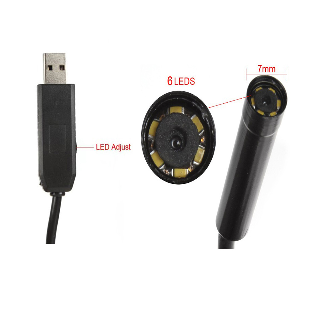 7mm 7M Cable USB Endoscope Waterproof Inspection Microscope Camera Borescope Snake Scope Tube Magnifier 6pcs LED For Windows