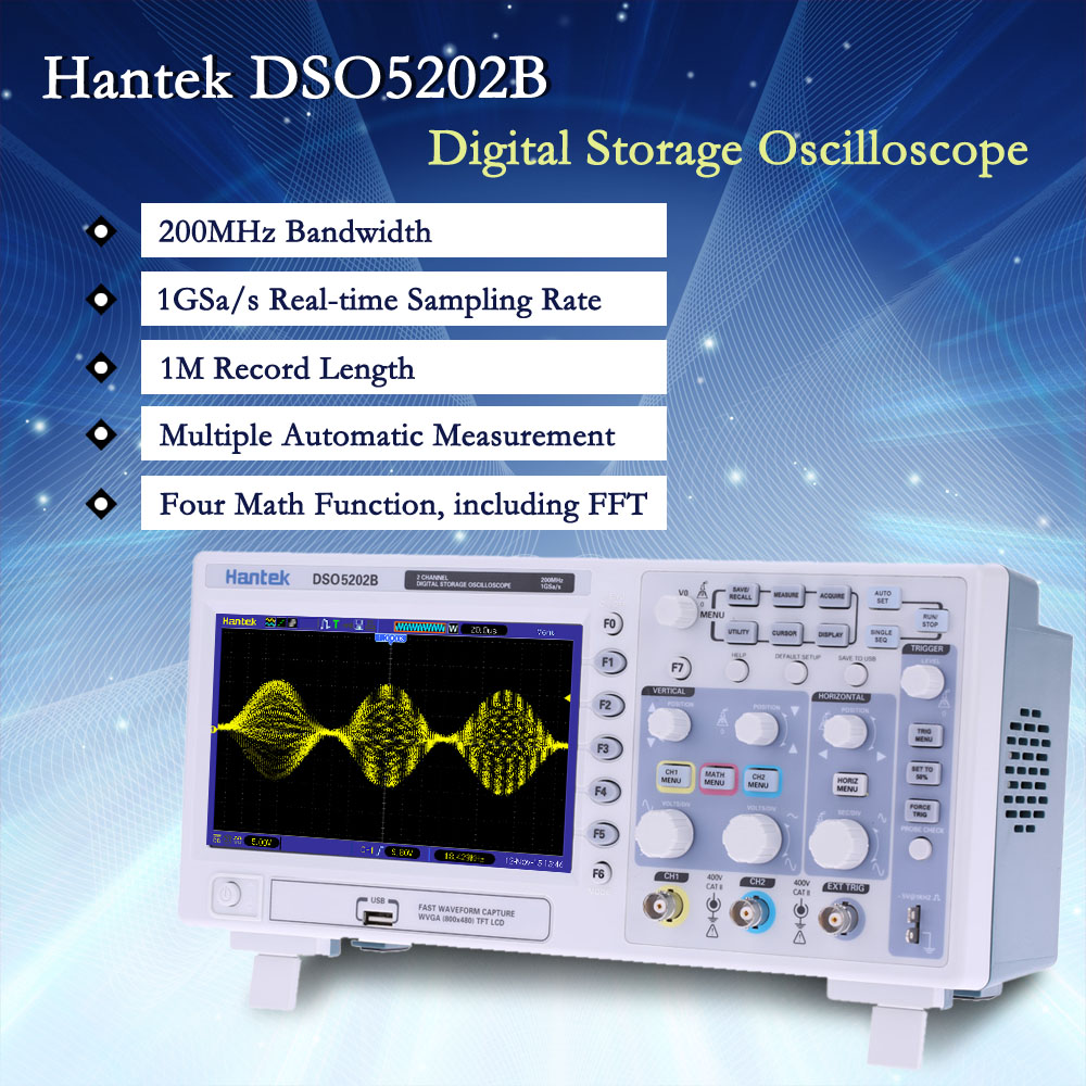 Hantek DSO5202B Professional Digital Storage Oscilloscope 2CH 200MHz 1Gsa s 1M USB osciloscopio Color TFTDisplay diagnostic tool