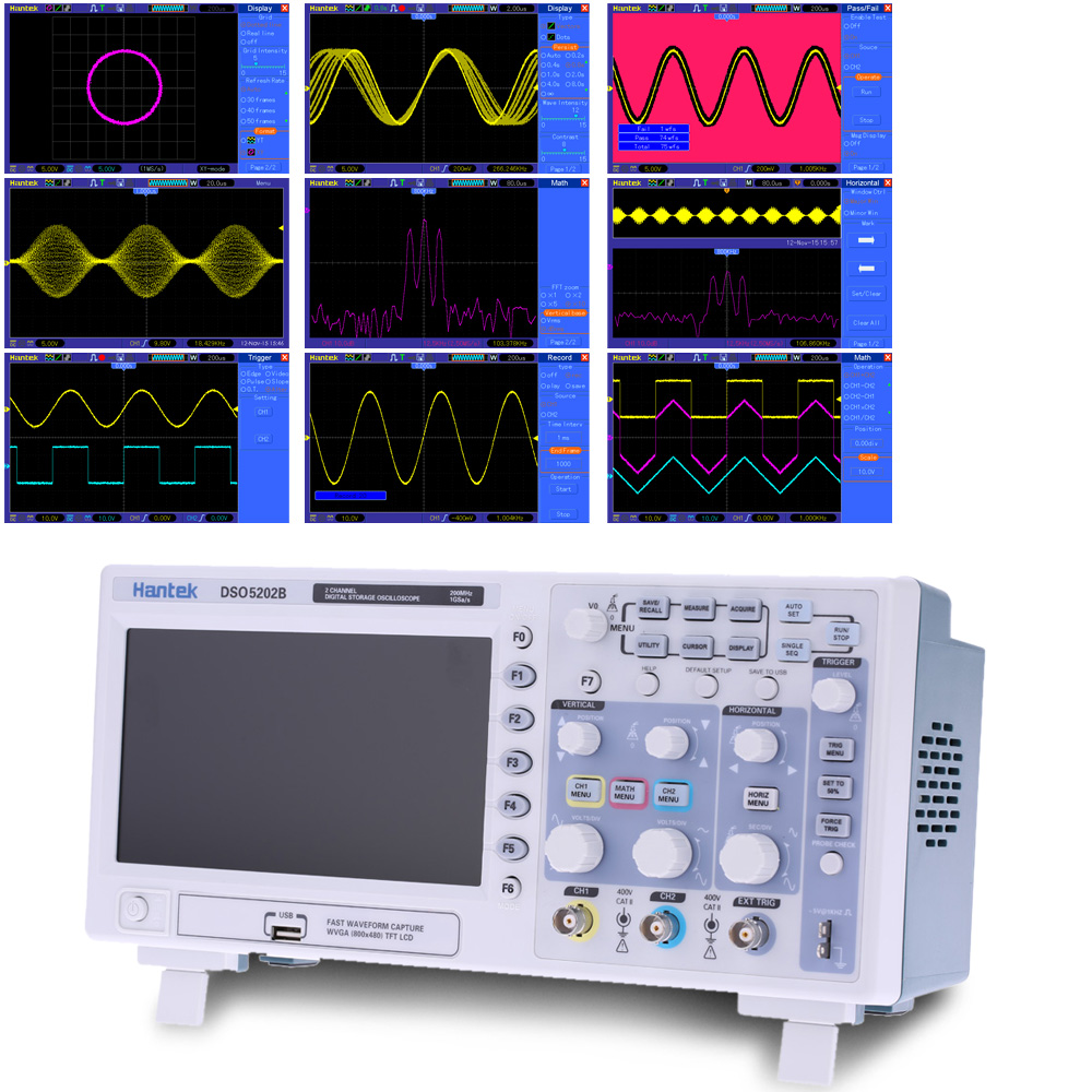 Hantek DSO5202B Professional Digital Storage Oscilloscope 2CH 200MHz 1Gsa s 1M USB osciloscopio Color TFTDisplay diagnostic tool