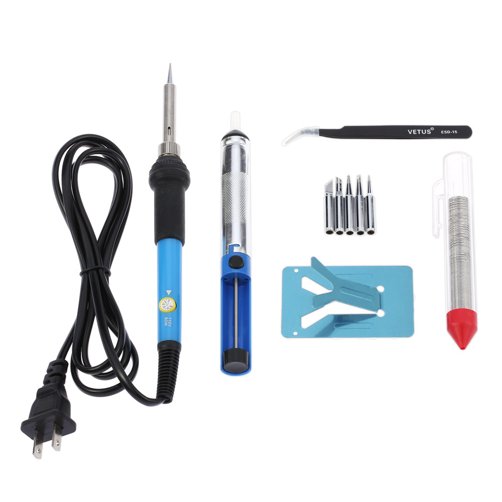 10 in1 Electric Soldering Iron Kit Adjustable solder Iron 5pcs Tips Desoldering Pump Stand Tweezers solder station 60W 220V