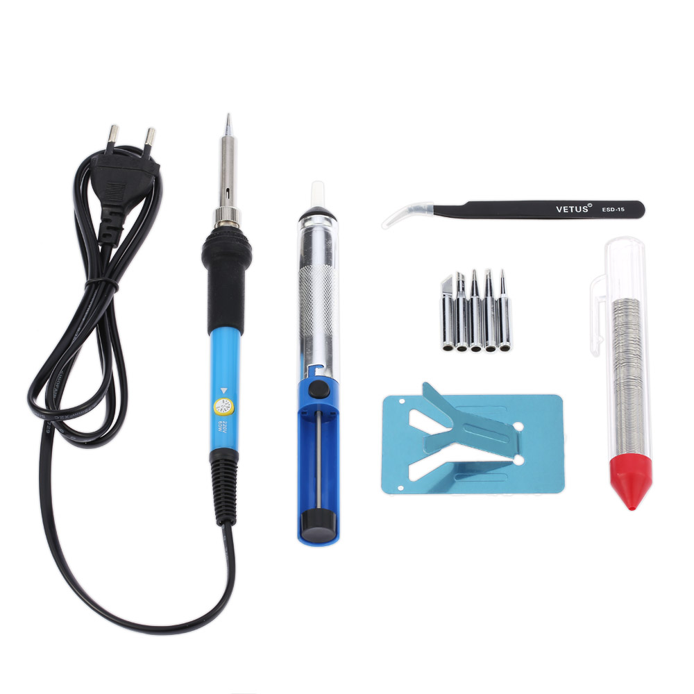10 in1 Electric Soldering Iron Kit Adjustable solder Iron 5pcs Tips Desoldering Pump Stand Tweezers solder station 60W 220V