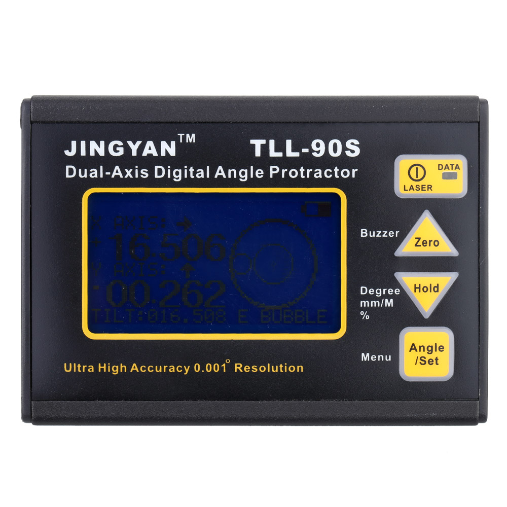TLL 90S High Precision laser level LCD Display Angle Meter 0.005 Professional Dual axis Digital Angle Protractor Inclinometer
