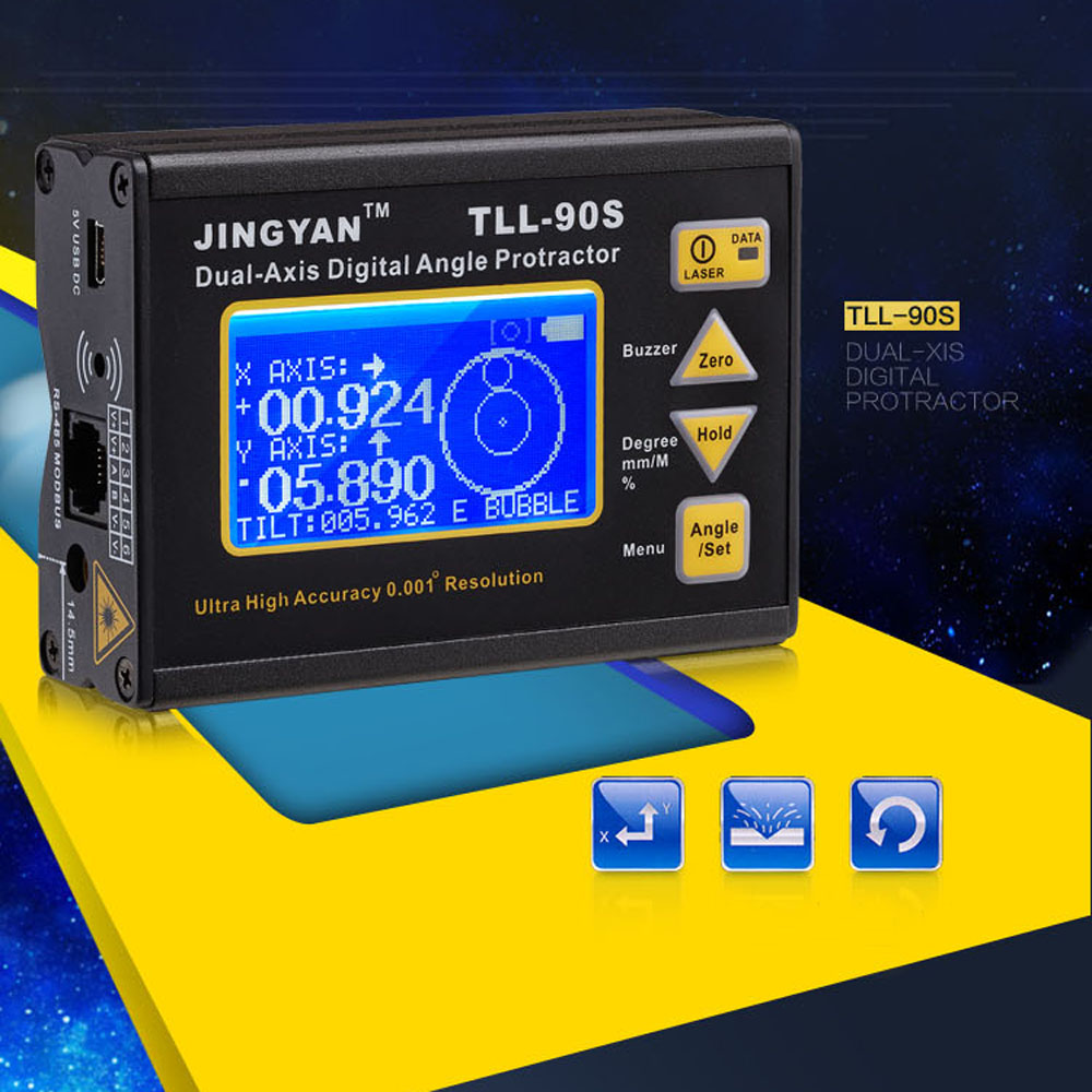 TLL 90S High Precision laser level LCD Display Angle Meter 0.005 Professional Dual axis Digital Angle Protractor Inclinometer