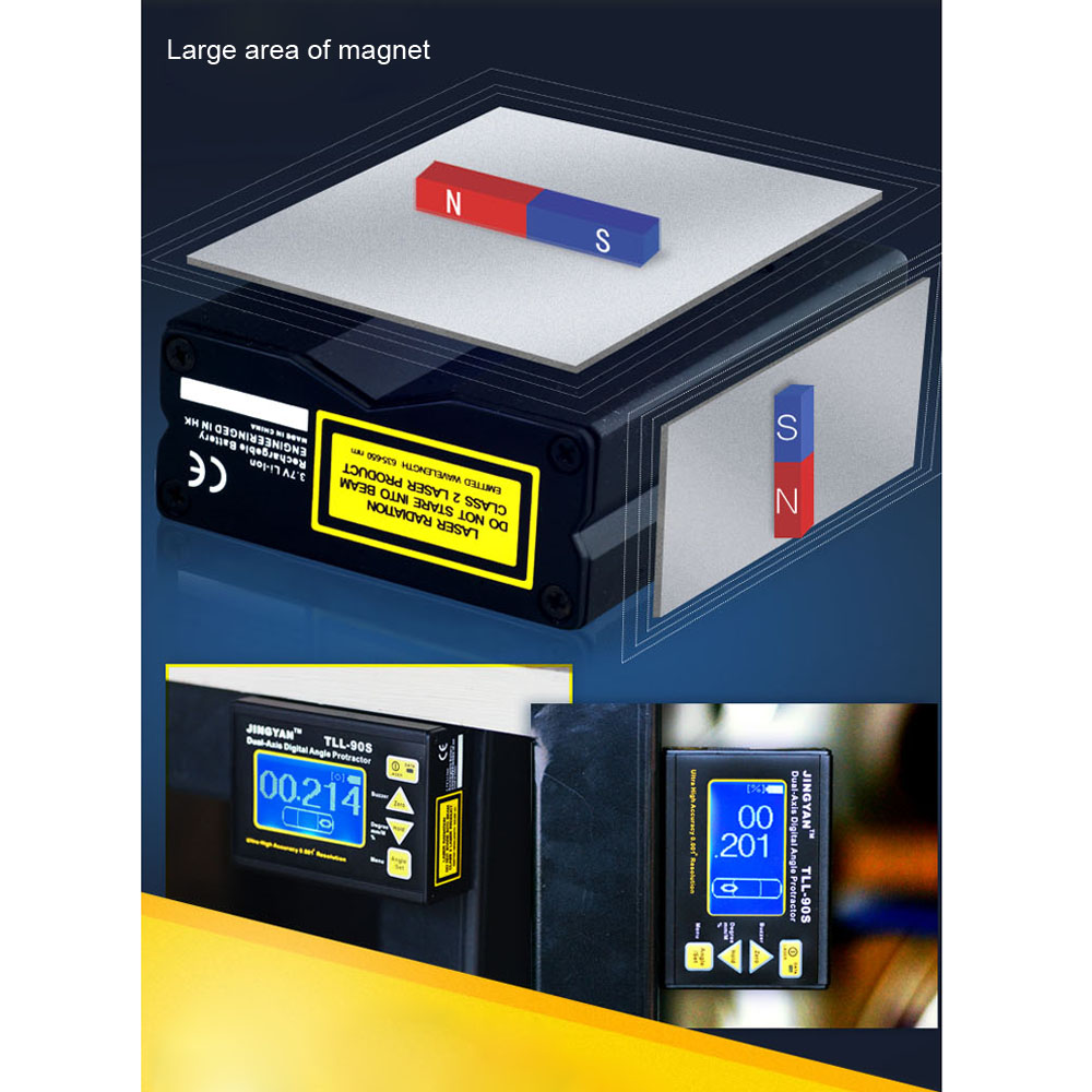 TLL 90S High Precision laser level LCD Display Angle Meter 0.005 Professional Dual axis Digital Angle Protractor Inclinometer